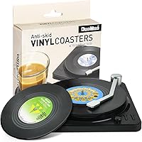 Deals on DuoMuo Funny Retro Record Coasters 6pcs w/Vinyl Player Holder