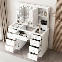 Deals on Fufu&Gaga Makeup Vanity Desk 9 Drawers Wood Dressing Table
